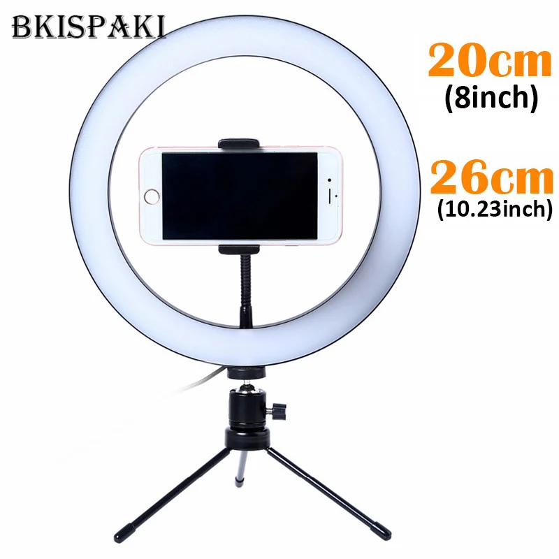 

Photography LED Selfie Ring Light 26cm/20cm Dimmable 10inch USB Camera Studio Ring Lamp With Tripod for Makeup Video Tiktok Live