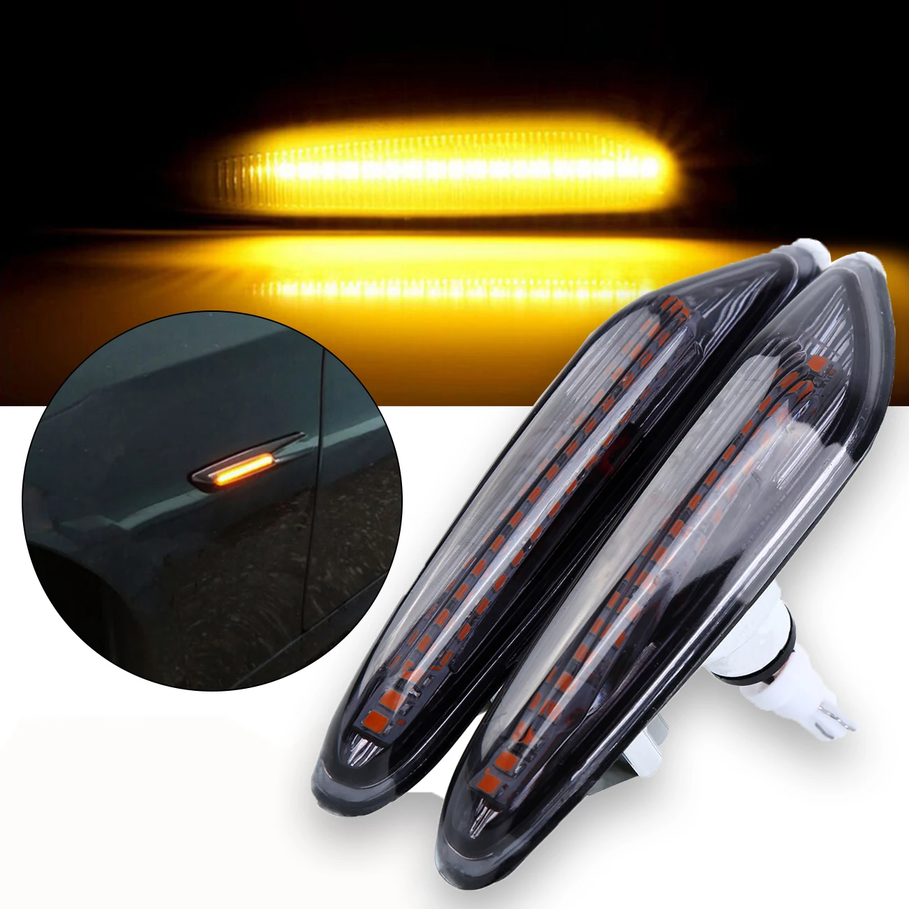 

Samger 2pcs Smoke LED Side Marker Light Indicator Turn Signal Lights For BMW E90 E91 E92 E93 E60 E87 E82 E61 320i Error Free