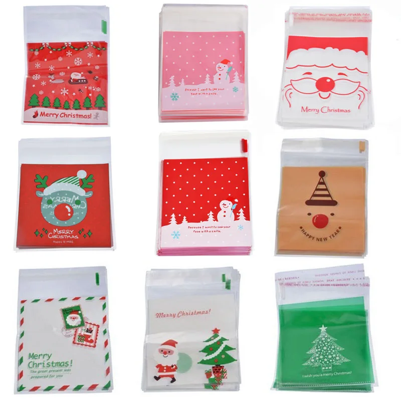 Urijk 50PCs/set Self Adhesive Candy Bag Christmas Sealing Plastic Cookies Pouches Resealable New Year Gift Bags Navidad | Дом и сад