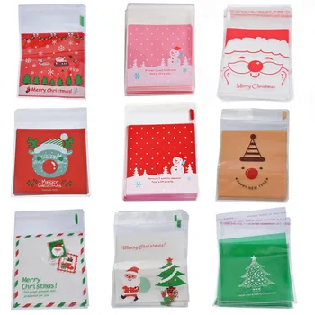 

Urijk 50PCs/set Self Adhesive Candy Bag Christmas Self Sealing Bag Plastic Cookies Pouches Resealable New Year Gift Bags Navidad