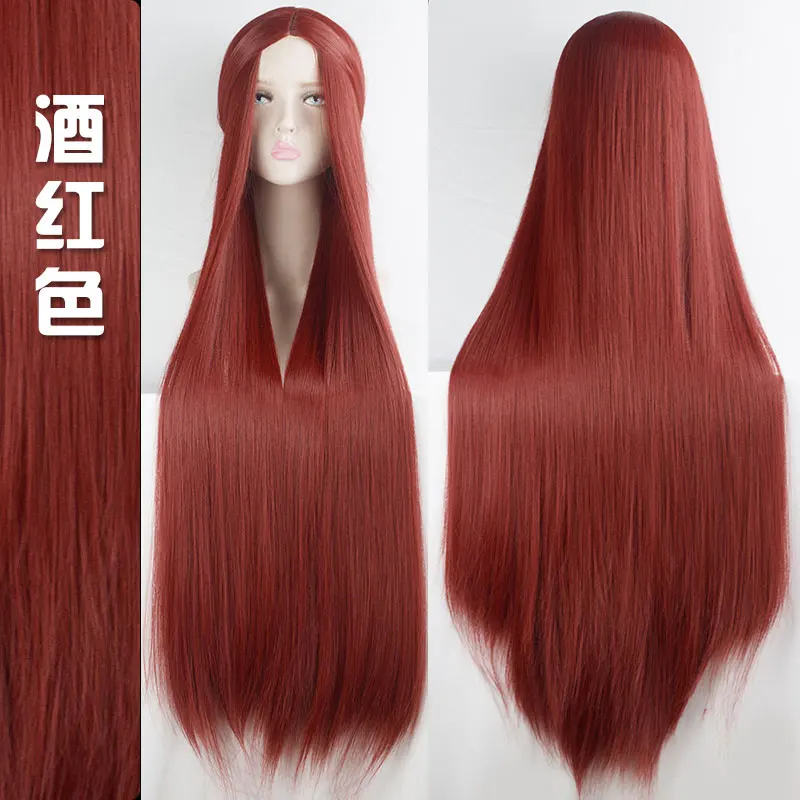Women Aosi 100cm Long Straight Wig Middle Part Black Pink Heat Resistant Synthetic Costume Cosplay Party Wigs Natural Hair
