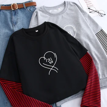 

Autumn Winter Map Of The Soul Print Men's Hoodies Casual Streetwear O-Neck Sweatshirt Men Kpop Hip Hop Fake Two Pieces Pullovers