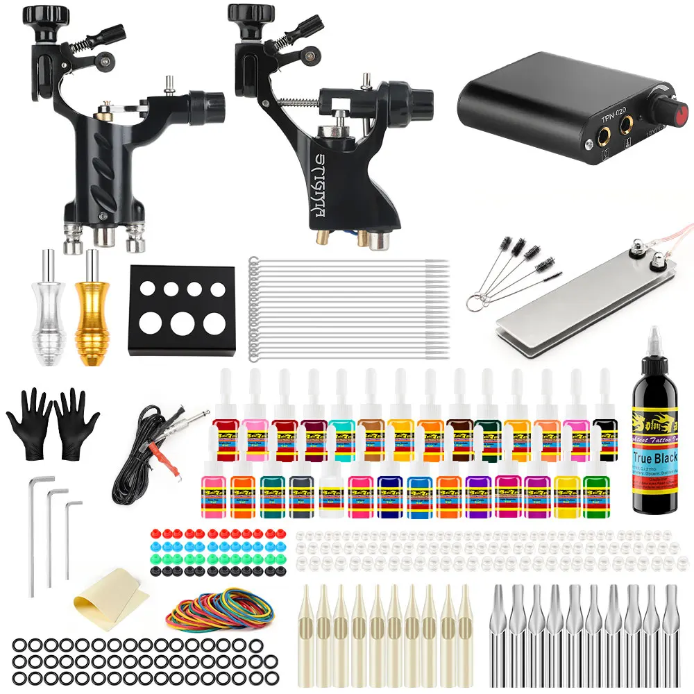 

Stigma 2019 New Complete Professional Tattoo Machine Kit Sets 2 Rotary Machines for Body Art Color Inks Power Supply TK204-19