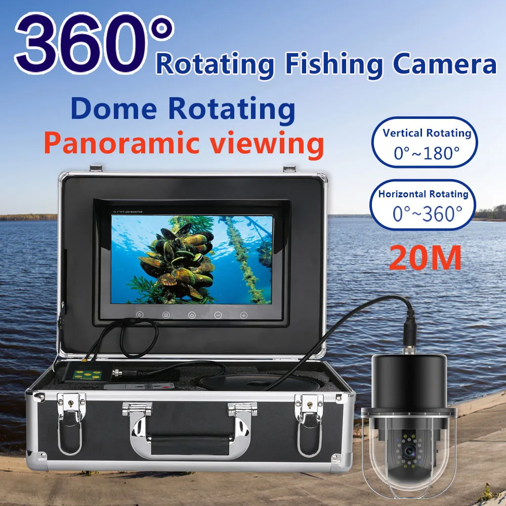 Caméra vidéo sous-marine 9 pouces rotative 360° IP68 avec 20 LEDs pour pêche profonde 100M