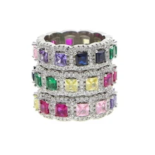 Серебряное Радужное обручальное кольцо с фианитами, роскошное штабелированное фианитовое кольцо вечности, цветное каменное обручальное кольцо для женщин
