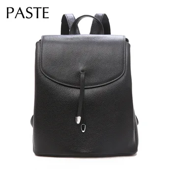 

Simple Korean Style Women's Knapsack 100% Real Leather Backpack Black Teenager Youth Girl School Book Bag Mochila Feminina
