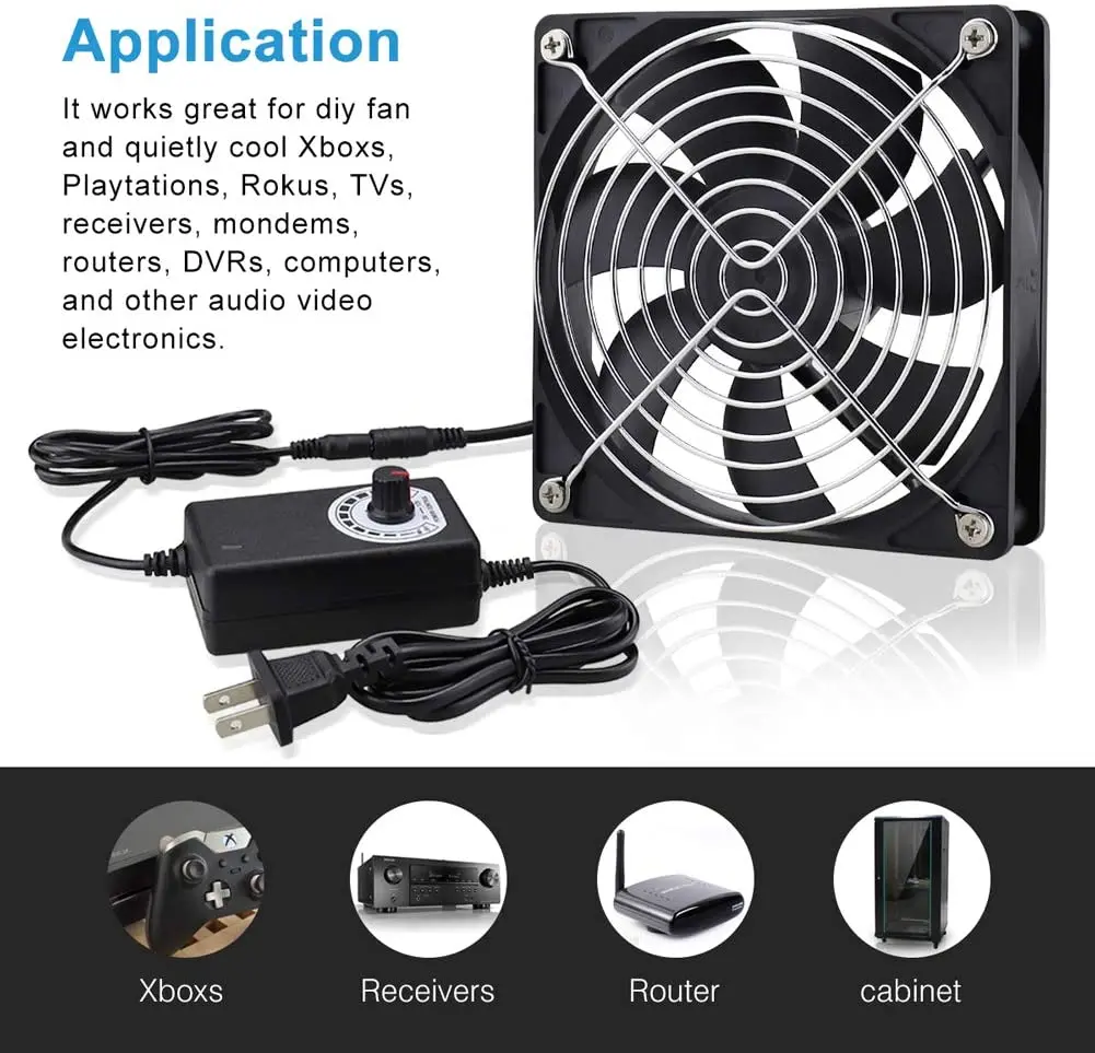 Gdstime 120 mm x 25 mm 110v 220v ac Alimentado Ventilador com Controlador de Velocidade 3v a 12v para o Receptor Xbox Dvr Playstation Componente Refrigerador Ventiladores e resfriadores - Imagem 2