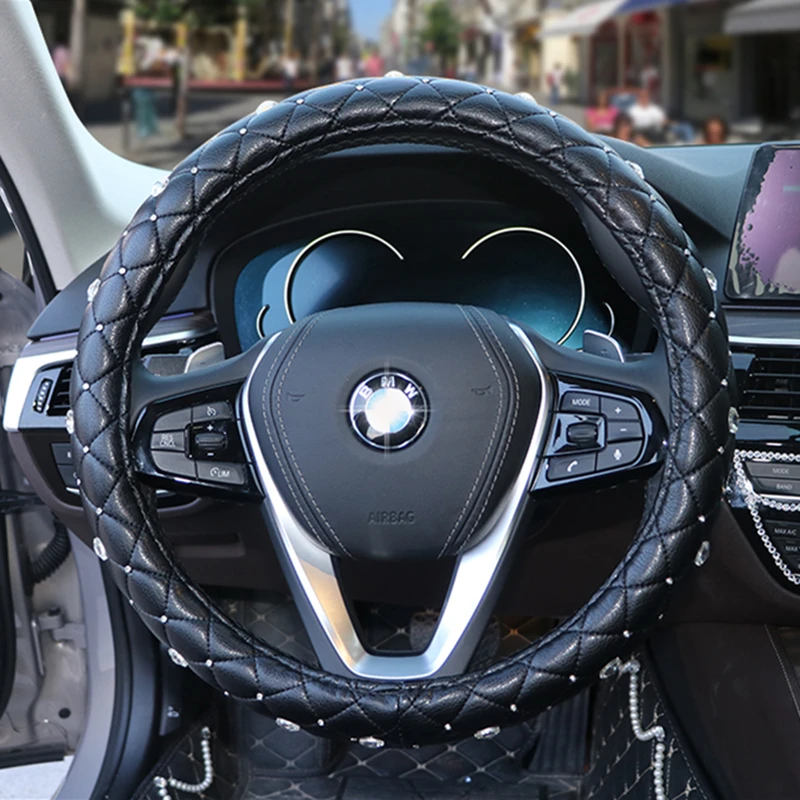 Роскошный хрустальный автомобильный чехол на руль для девушек Дамская искусственная кожа авто чехлы на руль аксессуары для интерьера