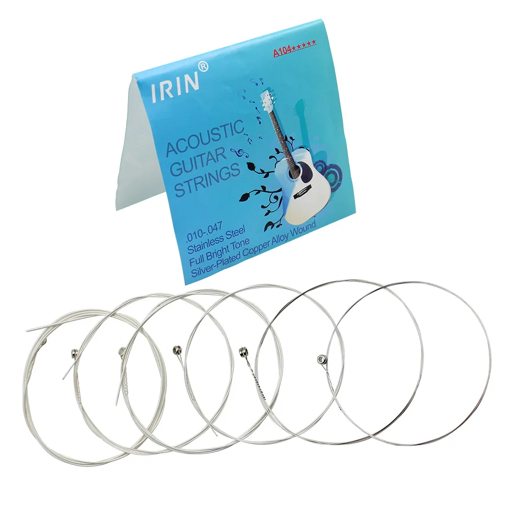 

IRIN A104 Acoustic Guitar Strings 6pcs/Set Stainless Steel Silver Plated Copper Alloy Wound 1st-6th (.010-.047)