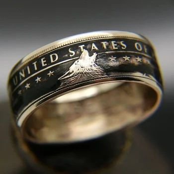 

Vintage "the United State of American"1778 1 Dollar Coin Wolf Ring Antiques Anniversary Ring Collecting Jewelry for Men Women