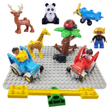 

Locking Duplo Car Farm Animals Figures Baseplate Building Blocks Big Size Diy Bricks Toys for Kids Compatible Big Size Duplo Toy