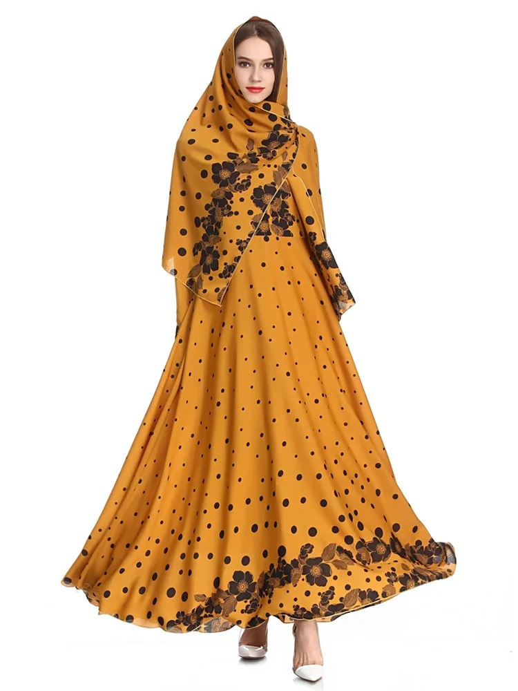 

Lugentolo Women Dress Autumn Arab Muslim Loose Plus Size Long Sleeve Round Neck Print National Style Noble New Cozy Dresses