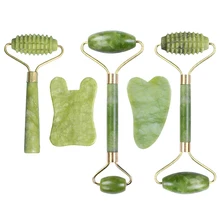 

2pcs Natural Jade Stone Jade Roller Gua Sha Set Facial Body Skin Care Massager Gouache Scraper Face Roller Guasha Massage Tools