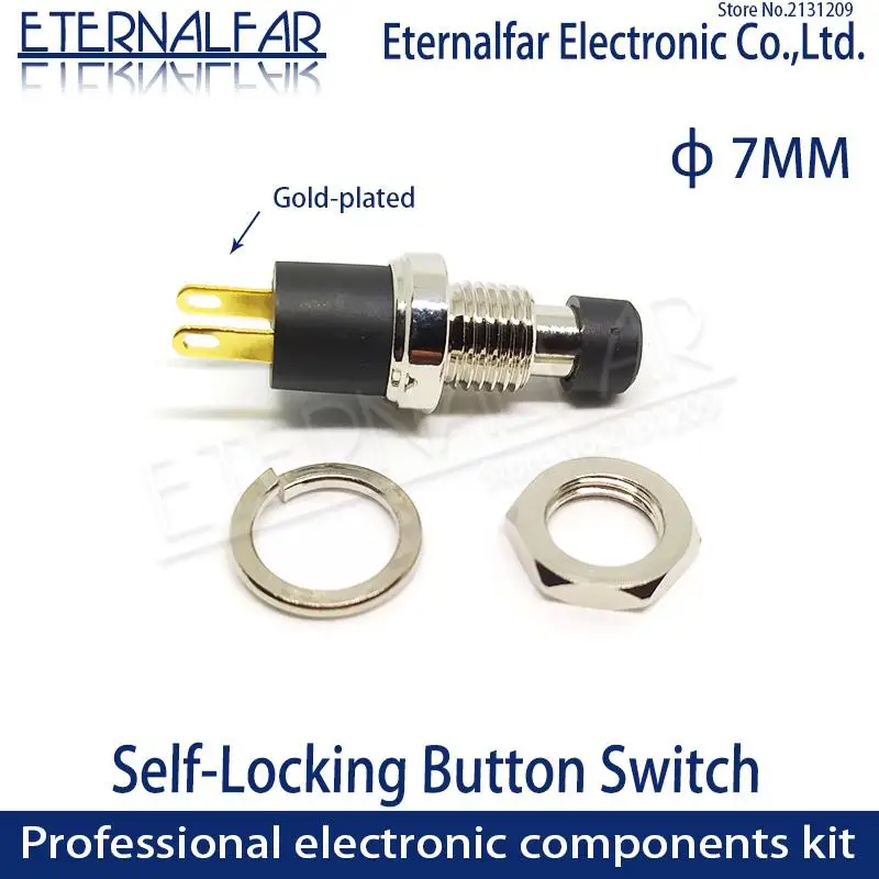 ВКЛ-ВЫКЛ 1A 250V 3A 125V AC DC высококачественный самоблокирующийся SPST нормально открытый мини кнопочный переключатель 7 мм маленькая кнопка с позолоченным