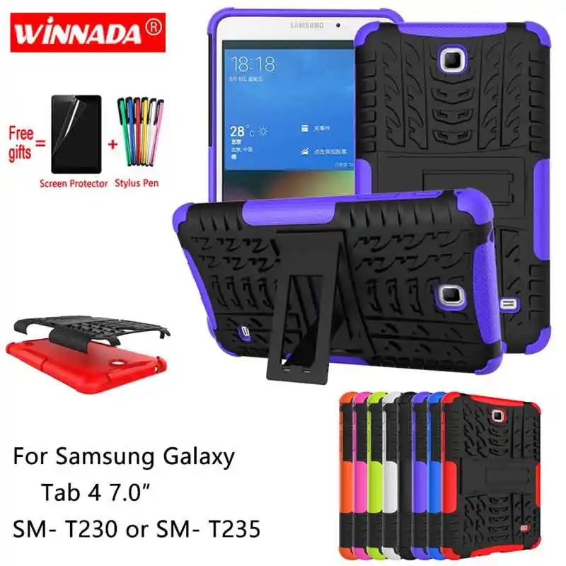 

For Samsung galaxy Tab 4 7.0 case for SM- T230 T235 Tablet Armor case Silicone TPU+PC Shockproof Stand Cover +Film+Pen