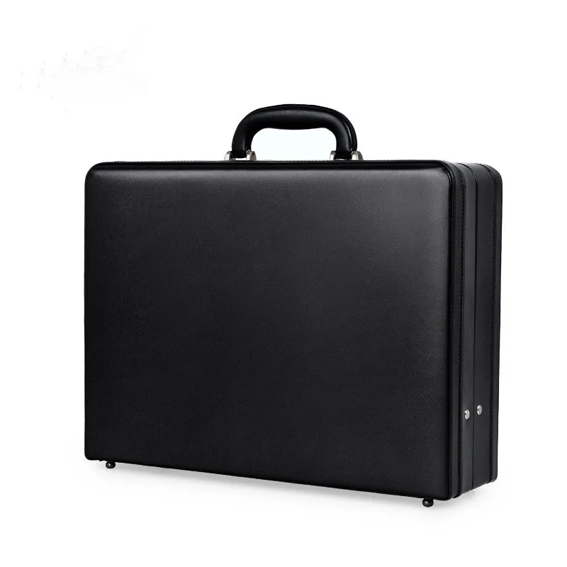 Feixueer Роскошный деловой кожаный чемодан 14 ''портфель для ноутбука мужской чехол с паролем модный Многофункциональный чемодан-дипломат Женский коричневый - Цвет: D2810 black