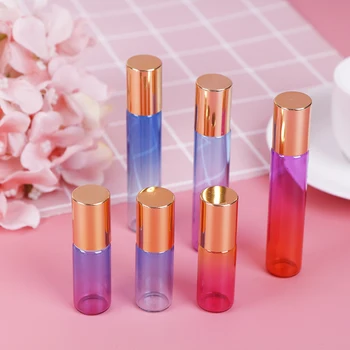 

HNKMP 5pcs Gradient Color Thick Glass Roll On Essential Oil Empty Parfum Bottles Roller Ball Travel Use Necessaries 5ML/10ML