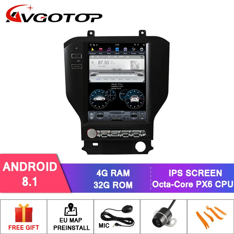 AVGOTOP Android 8,1 Tesla автомобильная аудиосистема мультимедиа для FORD MUSTANG 2013- 6 ядер+ 4G+ 32G ips экран