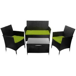 4 шт Современная мебель для патио открытый сад разговор плетеный диван набор, зеленые подушки