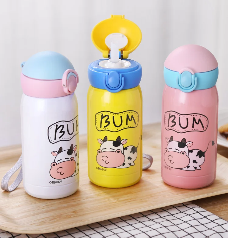 Bpa-free 300 мл детская питьевая 304 соломка из нержавеющей стали термос чашка переносная веревка Мини-термос мультфильм бутылка для воды и чая