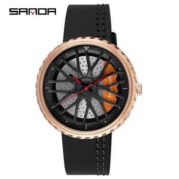 

Fashion Men Quartz Wristwatches Top Brand Luxury Rotating Wheel Dial Sport Watch Military Waterproof Leather Strap Watch relogio