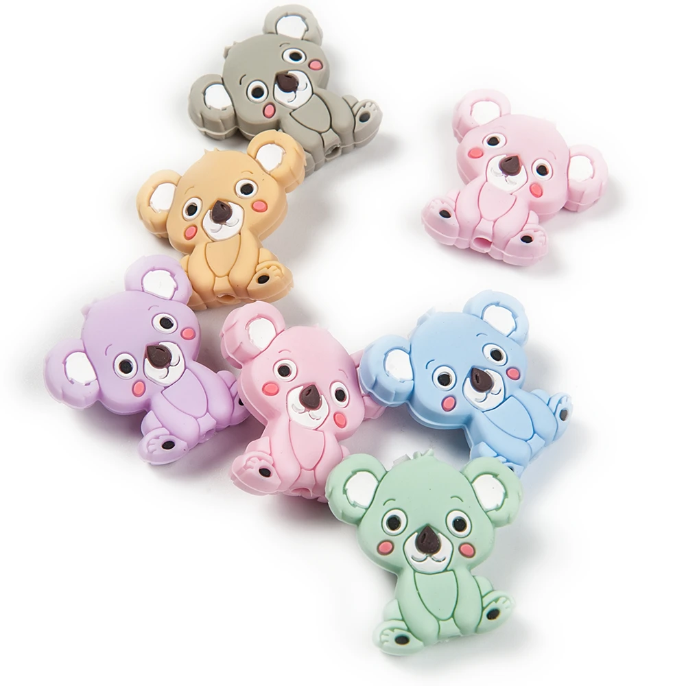 Cute-Idea 10pcs Silicone Mini Koala Animal Baby Teether Toy Soft Chewable Product Accessories Pacifier Chain Teething Food Grade cute idea 1set silicone pacifier chain baby soft teether chewable food grade teething bpa free handmade diy baby product toy