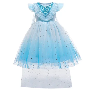 

2020 summer girl clothes Light blue lace dress elsa Princess dress for girl Removable cloak children's dress up clothes