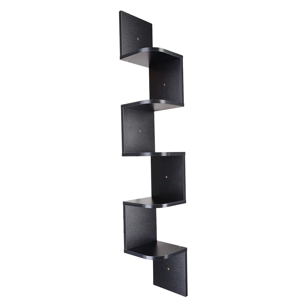 Corner Shelf 5 Tier Wall Mount Unit Home Floating Storage Zig Zag