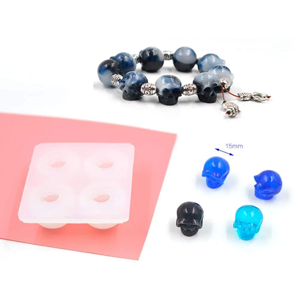 

1Pcs Skull Head Bead Bracelet Resin Mold, Earrings Pendant Necklace Jewelry Silicone Resin Casting for Jewelry Making DIY Crafts