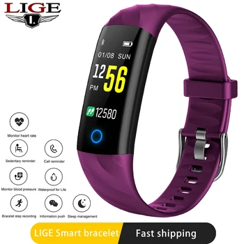 

LIGE Men Watch Smart Wrist Band Heart Rate Blood Pressure Oxygen Oximeter Sport Bracelet Waterproof Watches For iOS Android+Box