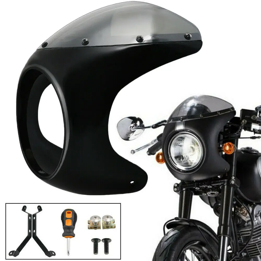 B Blesiya Motorcycle 7 inch Retro Headlight Fairing Windscreen Windshield for Cafe Racer w/ 16.5cm-18cm Headlamp Red Smoke 