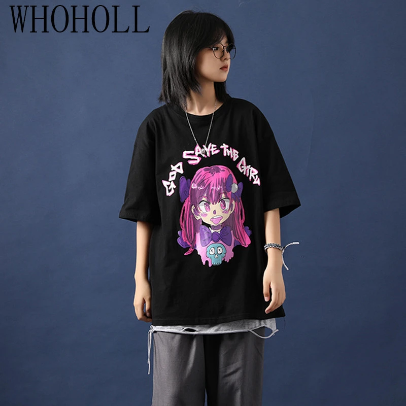 

Black T-shirt Women's Summer 2020 Harajuku Style Cartoon Printing Bf Loose All-match Short Sleeve T-shirts Hip Hop Streetwear