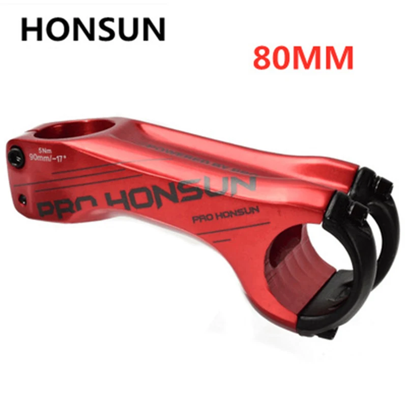 HONSUN PRO велосипедный стержень 17 градусов 31,8*90 мм высокопрочный MTB дорожный велосипед алюминиевый сплав стержень для XC/AM Запчасти для горного велосипеда - Цвет: Red 80mm
