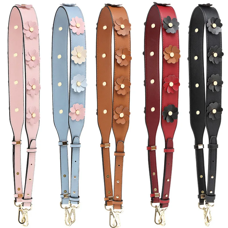 Wide PU Flower Shoulder Bag Strap For Women Replacement Long Leather Handbag Belt Colorful Rivet Floral Crossbody Bag Handle