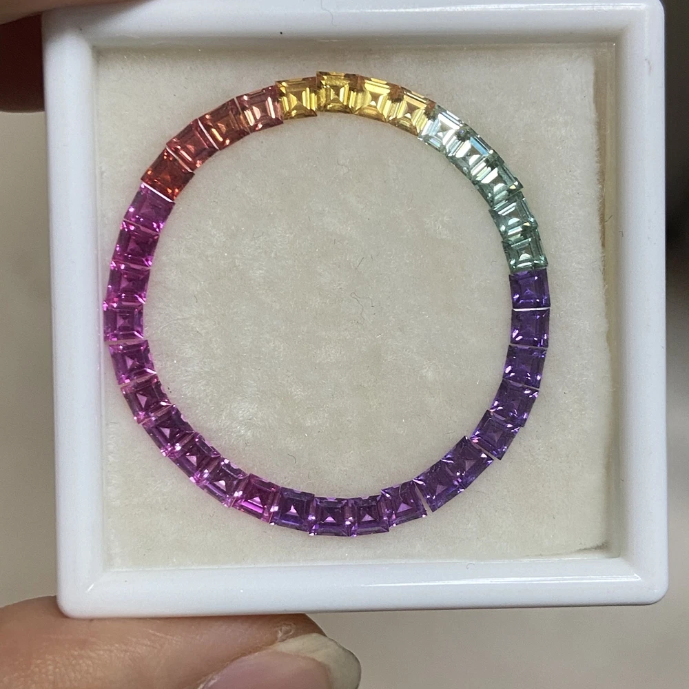 Meisidian 36 Piece 3.3x3.1x2.8mm Lab Ruby Sapphire Rainbow Color Loose Gemstone 40mm Watch Bezel Making