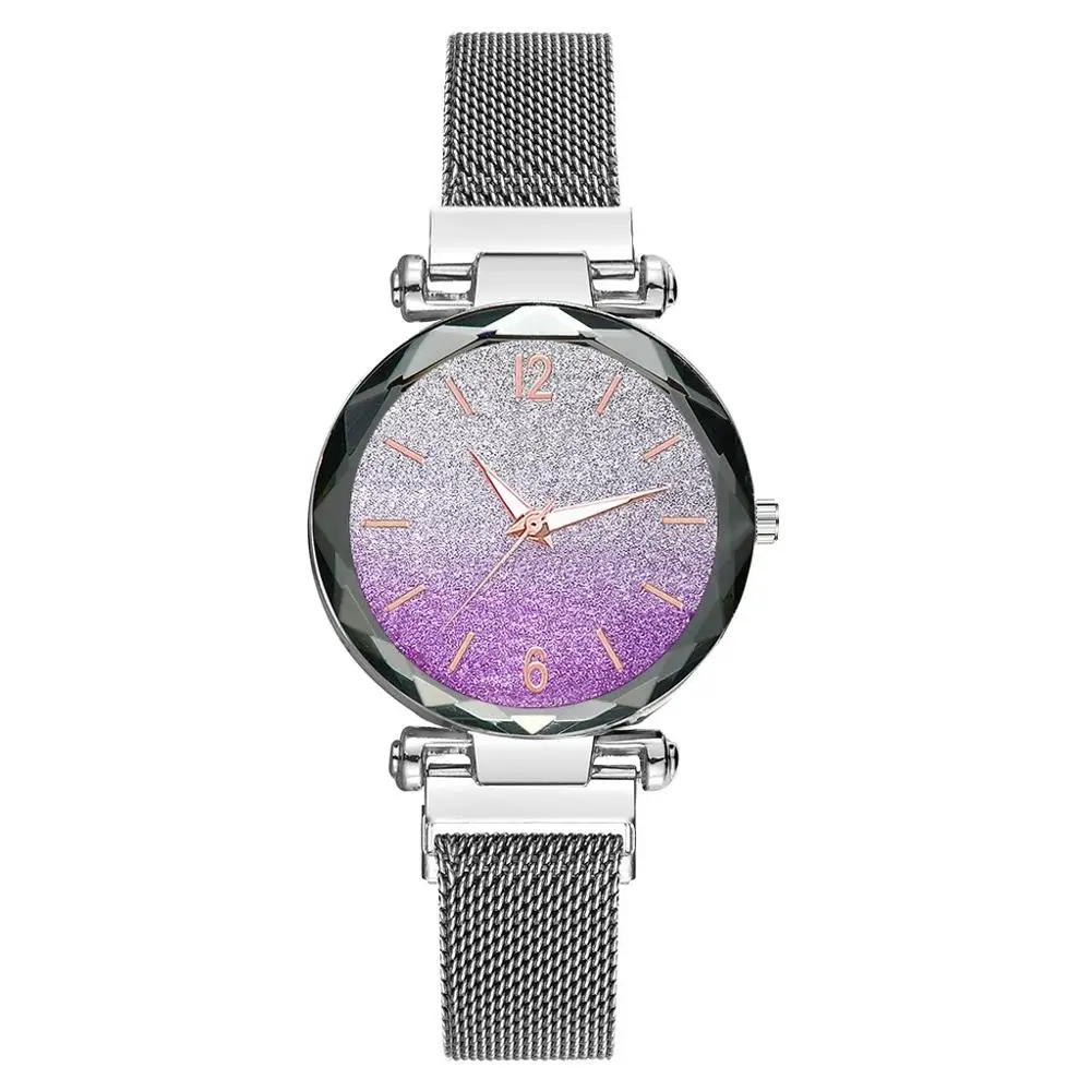 Vansvar люксовый бренд браслет на магнитной застежке из нержавеющей стали серебряный матовый циферблат женские часы кварцевые женские часы XB40 - Цвет: Фиолетовый