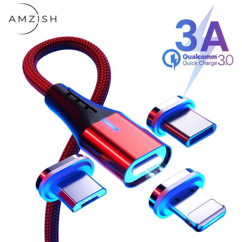 Amzish 3A Магнитный Micro USB кабель для iPhone samsung тип данных C usb Магнитный USB кабель micro usb быстрого зарядного устройства type c магнитный кабель micro usb магнитная зарядка шнур для зарядки телефона