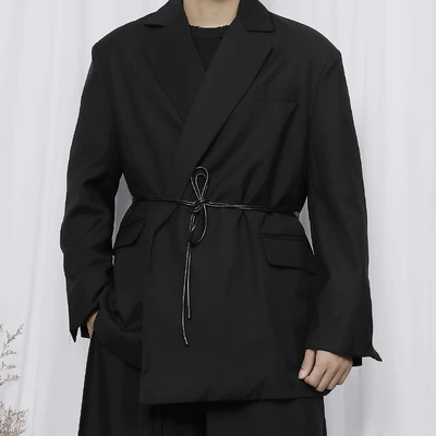 

Новый стильный мужской костюм с длинным рукавом, Черный Простой повседневный Весенний Новый приталенный свободный пиджак с большой талией, повседневный модный Индивидуальный костюм