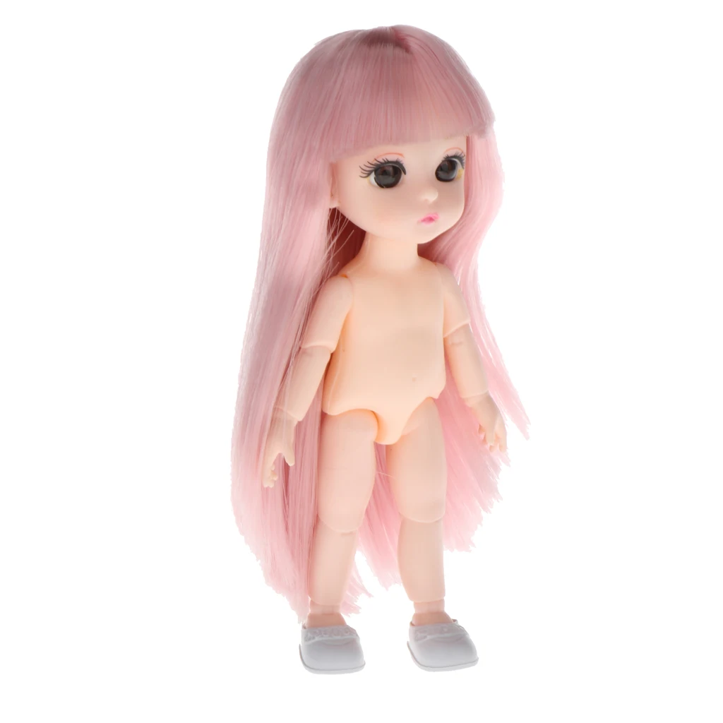 Lovely 13 Moveable Ball Joints 1/12 BJD Mini Girl Doll 3D Eyes DIY Supplies Birthday Gift  Pink Yellow Silver Hair Dolls Toy