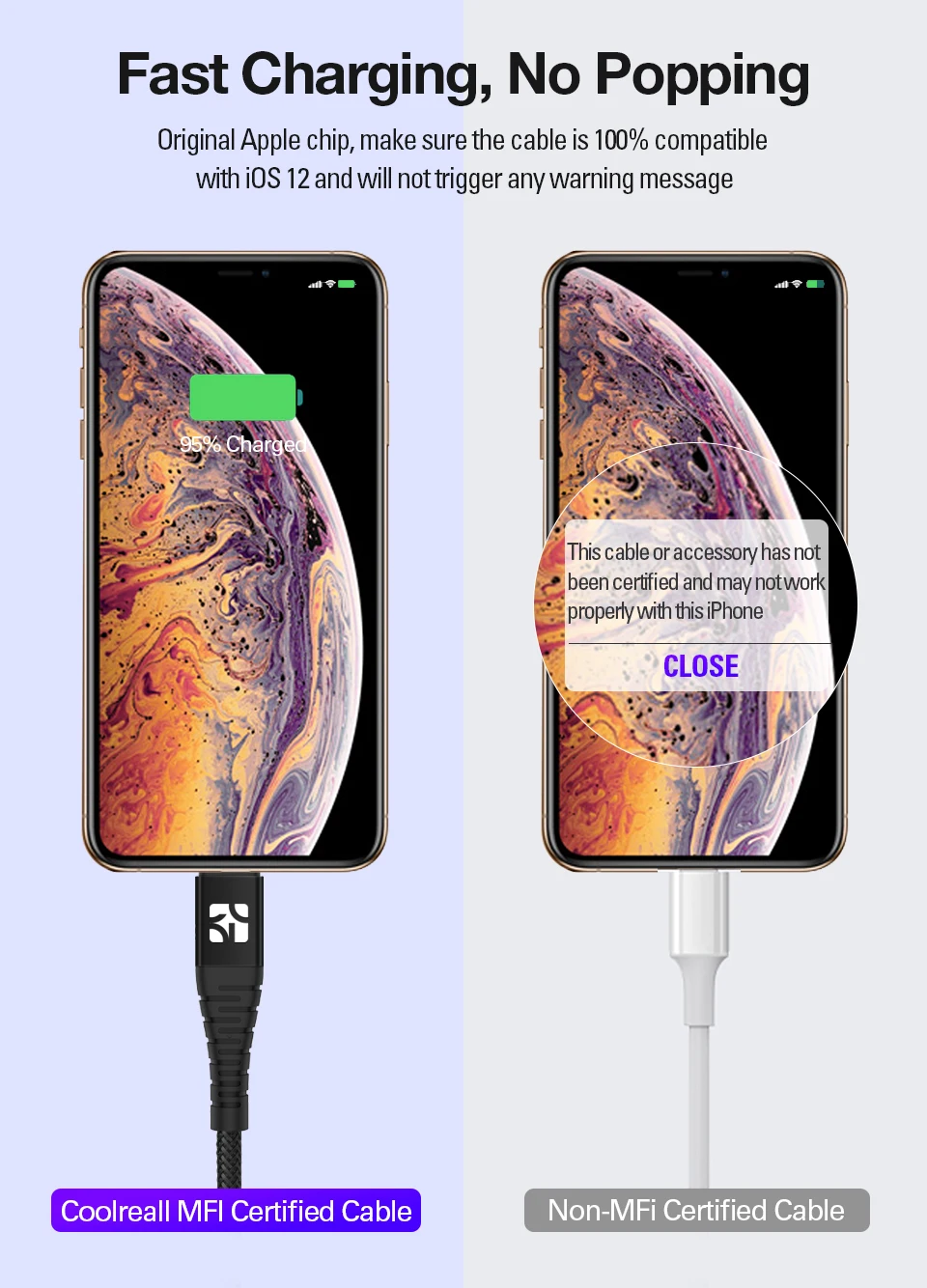 Coolreall PD USB C to Lightning Cable Fast Charging 36W MFi Certified C94 For iPhone X XS XR 8Plus MAX iPad Pro Macbook USB Cord