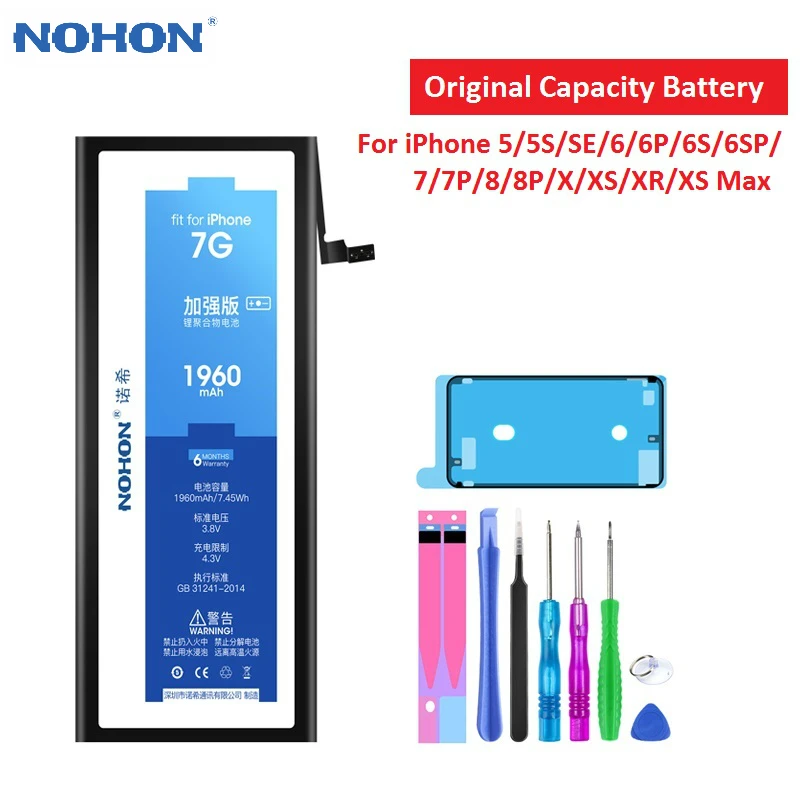 Аккумулятор для телефона NOHON iPhone 7 оригинальная емкость аккумулятора 6 6S 8 Plus 5S SE X XR