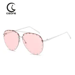 Модные заклепки для женщин и мужчин, розовые линзы, солнцезащитные очки UV400, металлическая оправа, унисекс, ретро, Винтажные Солнцезащитные