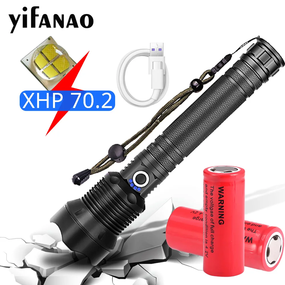 

80000LM XHP70.2 Powerful Flashlight XHP50 XLamp LED Torch USB Rechargeable Hunting Light Zoom Waterproof Use 18650 26650 Battery