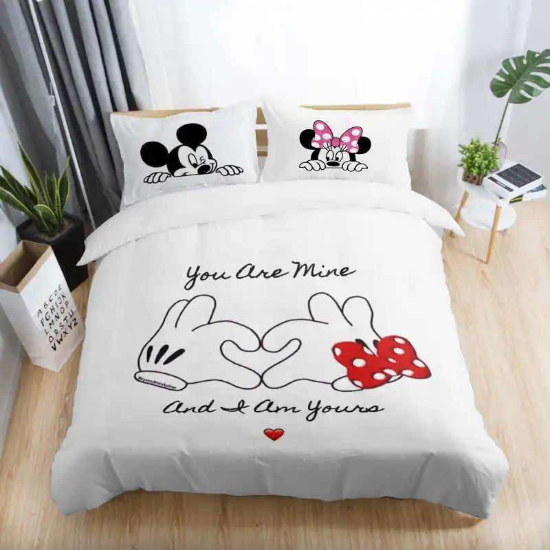 Black White Mickey and Minnie Mouse Bedding Set Twin Size Quilt Duvet Cover Queen Coverlets Girls Couple Bedroom Decor 3 pcs | Дом и сад