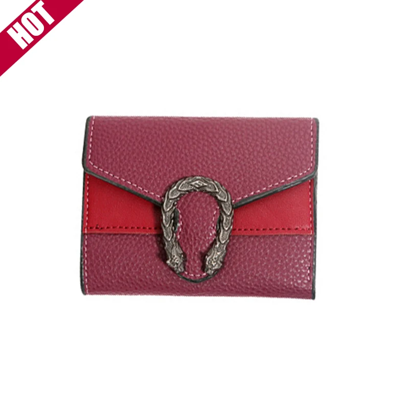 Cartera corta Vintage para mujer, Cartera de cuero sintético de Color sólido, monedero, tarjetero pequeño, bolso de mano