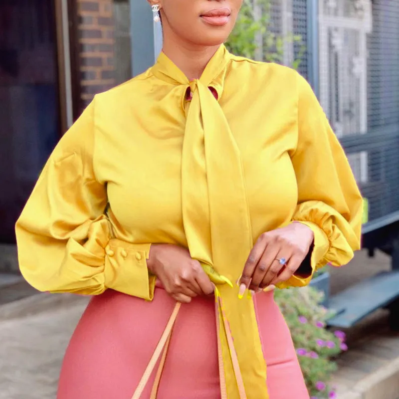 yellow silk blouse ladies