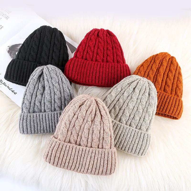 

WZCX Solid Color Stripe Keep Warm Women'S Winter Hat Ear Protection Korean Version Autumn Winter Beanie Hat Knitted Cap