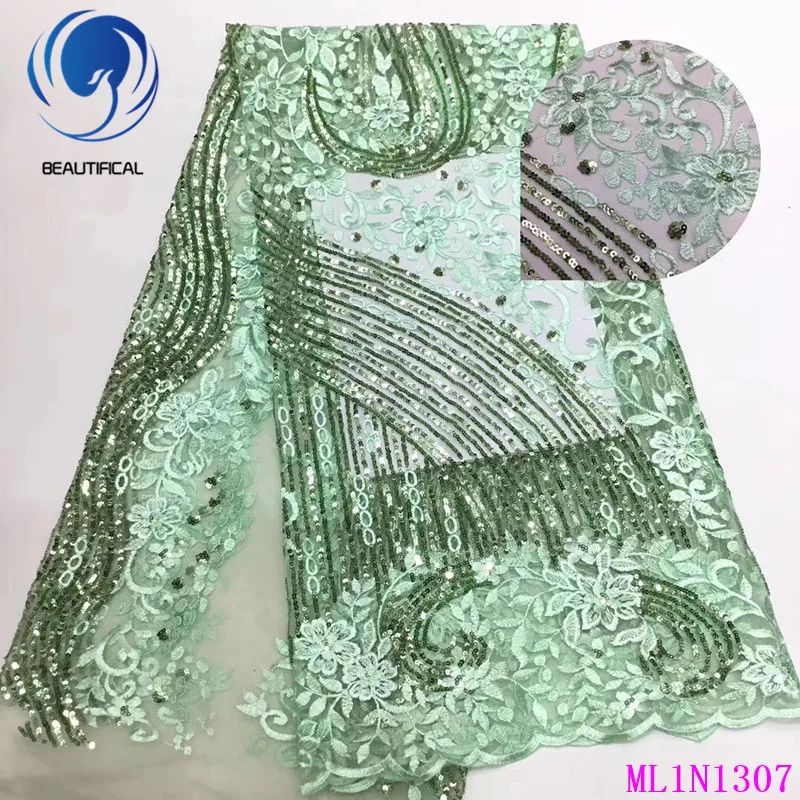 

Beautifical african lace fabrics New arrival embroidery sequins net lace fabric french lace with sequins for dress ML1N1037