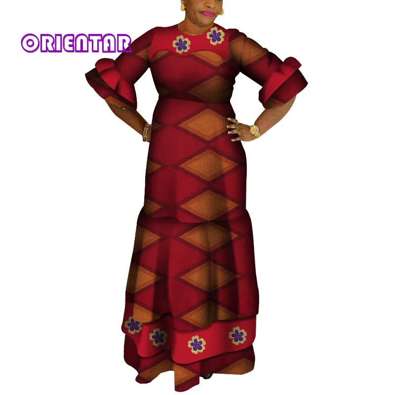 Африканские платья для женщин Bazin Riche African Dashiki макси платье с расклешенными