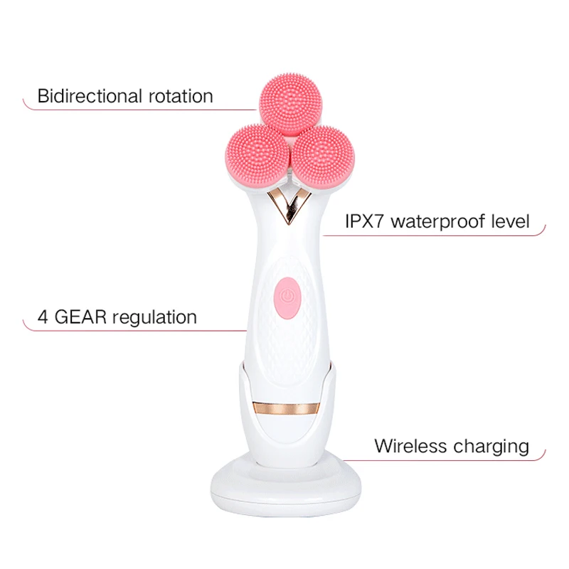  3In1 Rotation Electric Facial Cleansing Brush Massage Face Washing Machine Waterproof Silicone Deep